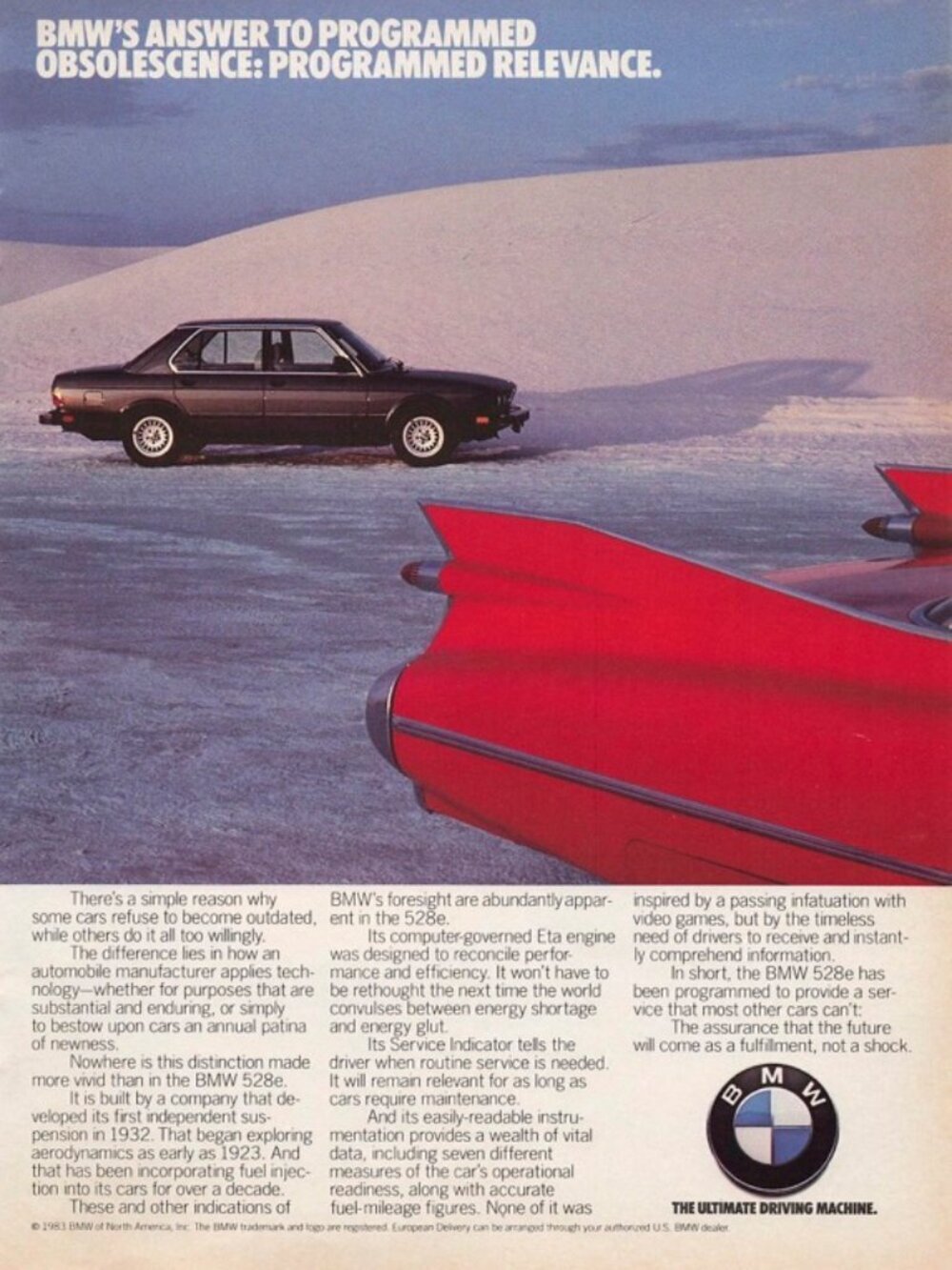 1983 BMW 528e Vintage Print Ad Ultimate Driving Machine Programmed Relevance